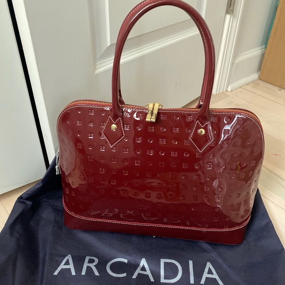 Arcadia polo red patent leather Italian satchel bag - Picture 2 of 13